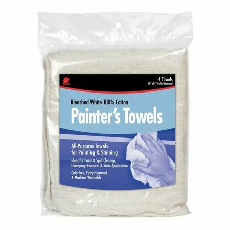 BUFFALO 14" x 14" White Painter's Towel, PK 4 62002